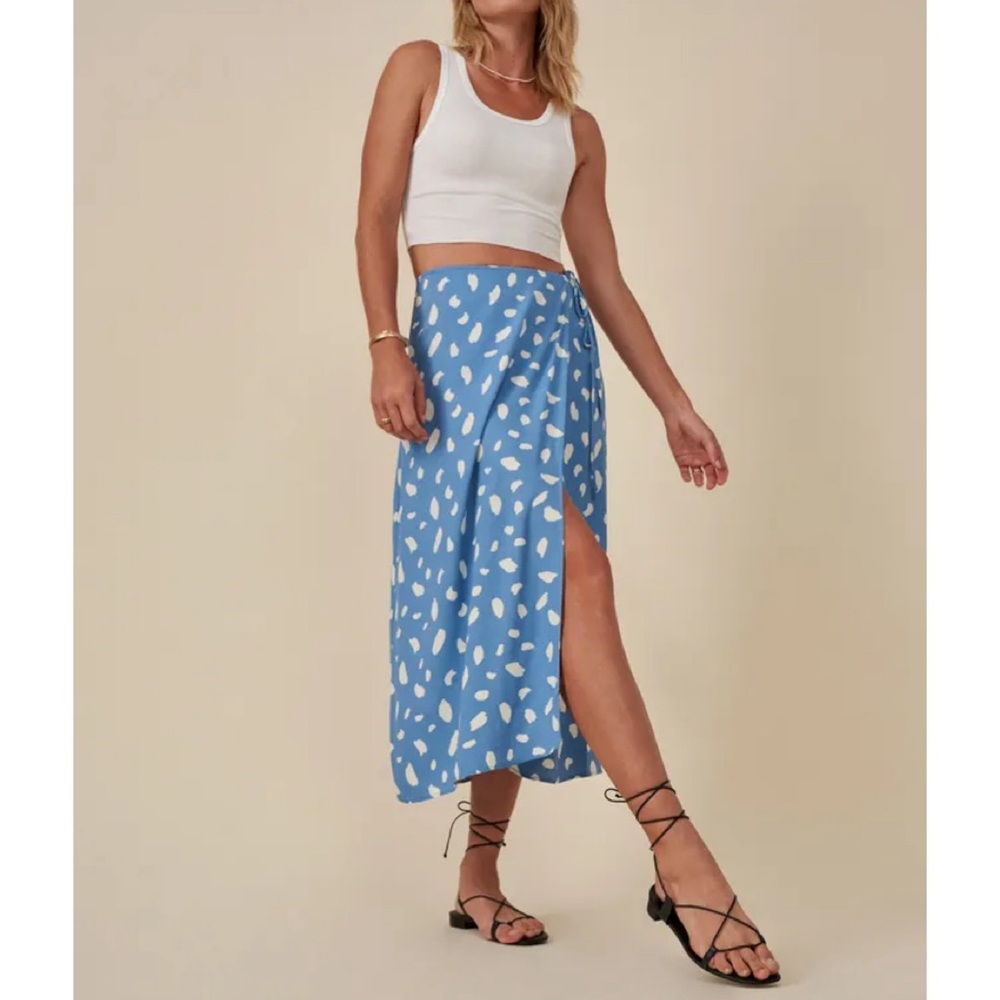 Reformation Kara wrap midi skirt blue